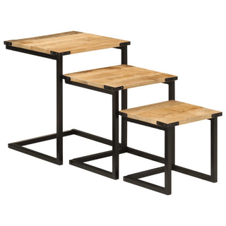vidaXL Nesting Coffee Tables 3 pcs Solid Wood Mango and Iron - 358561 - Sofa In Store