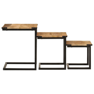 vidaXL Nesting Coffee Tables 3 pcs Solid Wood Mango and Iron - 358561 - Sofa In Store