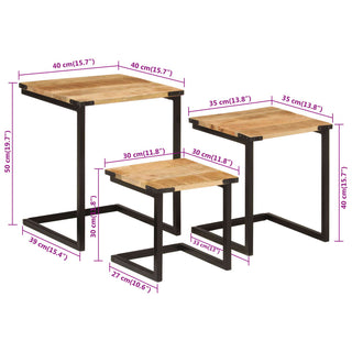 vidaXL Nesting Coffee Tables 3 pcs Solid Wood Mango and Iron - 358561 - Sofa In Store