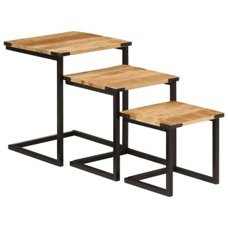 vidaXL Nesting Coffee Tables 3 pcs Solid Wood Mango and Iron - 358561 - Sofa In Store