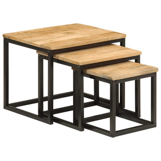 vidaXL Nesting Coffee Tables 3 pcs Solid Wood Mango and Iron - 358569 - Sofa In Store