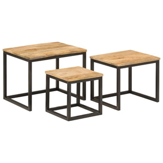 vidaXL Nesting Coffee Tables 3 pcs Solid Wood Mango and Iron - 358569 - Sofa In Store