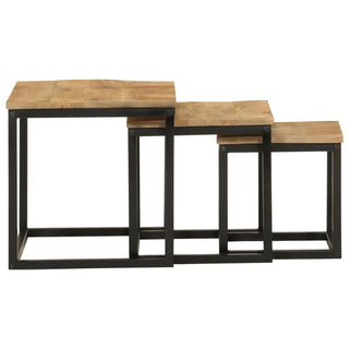 vidaXL Nesting Coffee Tables 3 pcs Solid Wood Mango and Iron - 358569 - Sofa In Store