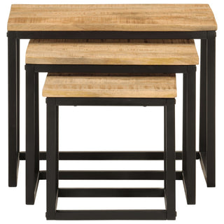 vidaXL Nesting Coffee Tables 3 pcs Solid Wood Mango and Iron - 358569 - Sofa In Store