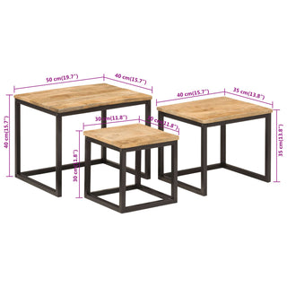 vidaXL Nesting Coffee Tables 3 pcs Solid Wood Mango and Iron - 358569 - Sofa In Store
