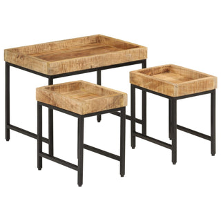 vidaXL Nesting Coffee Tables 3 pcs Solid Rough Mango Wood and Iron - 372732 - Sofa In Store