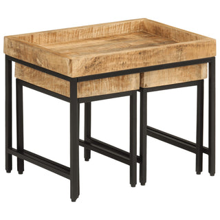 vidaXL Nesting Coffee Tables 3 pcs Solid Rough Mango Wood and Iron - 372732 - Sofa In Store