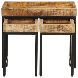 vidaXL Nesting Coffee Tables 3 pcs Solid Rough Mango Wood and Iron - 372732 - Sofa In Store