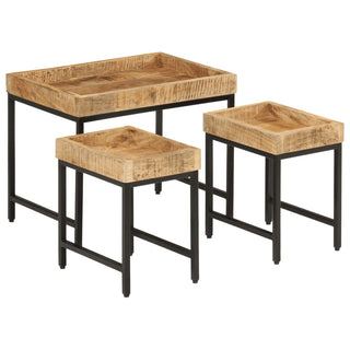vidaXL Nesting Coffee Tables 3 pcs Solid Rough Mango Wood and Iron - 372732 - Sofa In Store