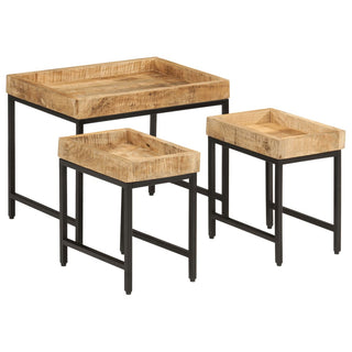 vidaXL Nesting Coffee Tables 3 pcs Solid Rough Mango Wood and Iron - 372732 - Sofa In Store