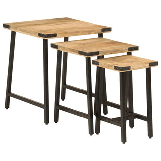 vidaXL Nesting Coffee Tables 3 pcs Solid Wood Mango and Iron - 372735 - Sofa In Store