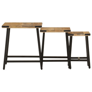 vidaXL Nesting Coffee Tables 3 pcs Solid Wood Mango and Iron - 372735 - Sofa In Store