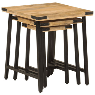 vidaXL Nesting Coffee Tables 3 pcs Solid Wood Mango and Iron - 372735 - Sofa In Store