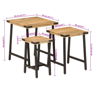 vidaXL Nesting Coffee Tables 3 pcs Solid Wood Mango and Iron - 372735 - Sofa In Store