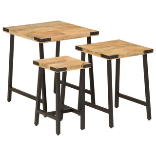 vidaXL Nesting Coffee Tables 3 pcs Solid Wood Mango and Iron - 372735 - Sofa In Store