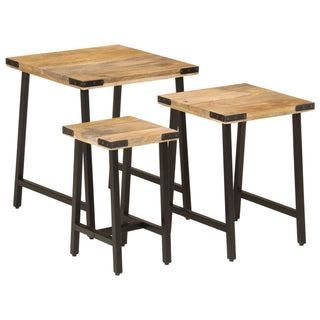 vidaXL Nesting Coffee Tables 3 pcs Solid Wood Mango and Iron - 372735 - Sofa In Store