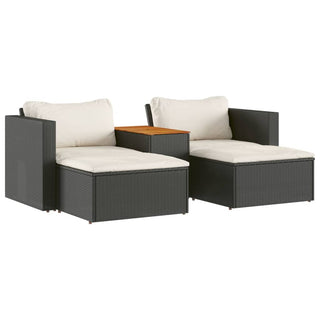 vidaXL 5 Piece Garden Sofa Set with Cushions Black Poly Rattan Acacia - 365725 - Sofa In Store