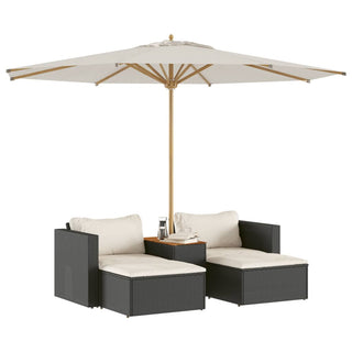 vidaXL 5 Piece Garden Sofa Set with Cushions Black Poly Rattan Acacia - 365725 - Sofa In Store