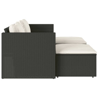 vidaXL 5 Piece Garden Sofa Set with Cushions Black Poly Rattan Acacia - 365725 - Sofa In Store