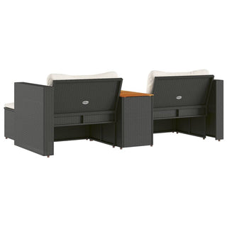 vidaXL 5 Piece Garden Sofa Set with Cushions Black Poly Rattan Acacia - 365725 - Sofa In Store