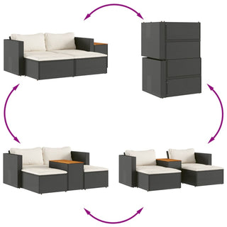 vidaXL 5 Piece Garden Sofa Set with Cushions Black Poly Rattan Acacia - 365725 - Sofa In Store