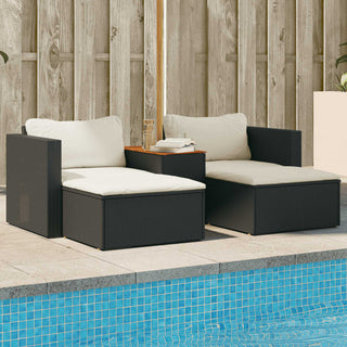 vidaXL 5 Piece Garden Sofa Set with Cushions Black Poly Rattan Acacia - 365725 - Sofa In Store