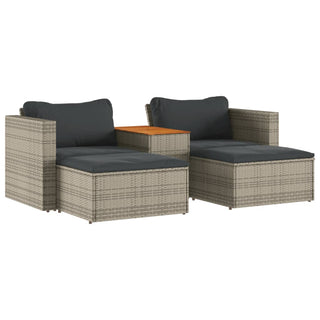 vidaXL 5 Piece Garden Sofa Set with Cushions Grey Poly Rattan Acacia - 365726 - Sofa In Store