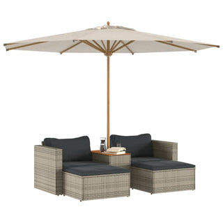 vidaXL 5 Piece Garden Sofa Set with Cushions Grey Poly Rattan Acacia - 365726 - Sofa In Store