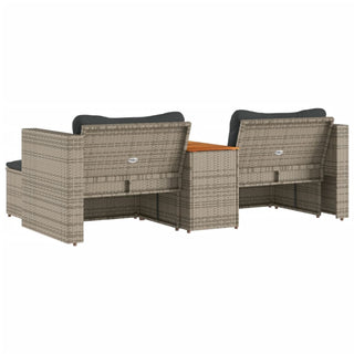 vidaXL 5 Piece Garden Sofa Set with Cushions Grey Poly Rattan Acacia - 365726 - Sofa In Store