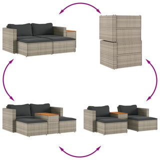 vidaXL 5 Piece Garden Sofa Set with Cushions Grey Poly Rattan Acacia - 365726 - Sofa In Store