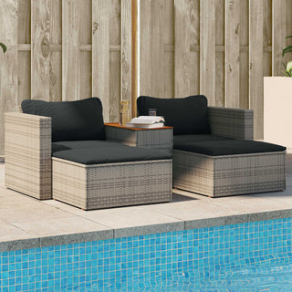 vidaXL 5 Piece Garden Sofa Set with Cushions Grey Poly Rattan Acacia - 365726 - Sofa In Store