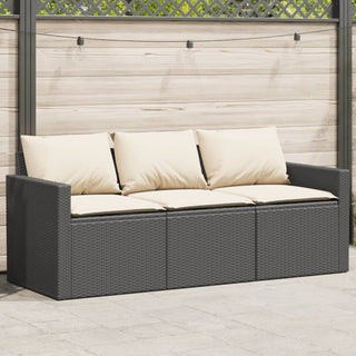 vidaXL Garden Sofa with Cushions 3-Seater Black Poly Rattan - 366340 - Sofa In Store