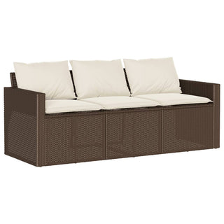 vidaXL Garden Sofa with Cushions 3-Seater Brown Poly Rattan - Sofa In Store