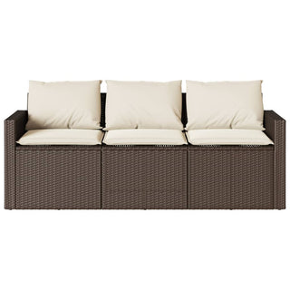 vidaXL Garden Sofa with Cushions 3-Seater Brown Poly Rattan - Sofa In Store