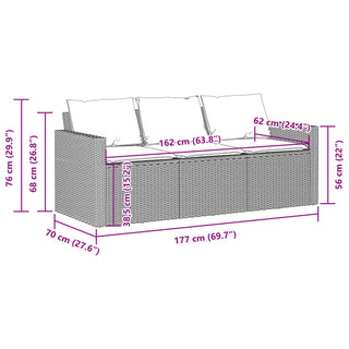 vidaXL Garden Sofa with Cushions 3-Seater Brown Poly Rattan - Sofa In Store