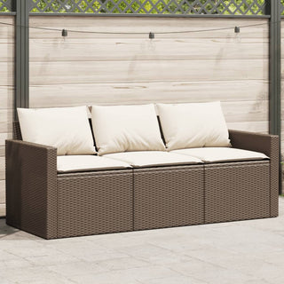 vidaXL Garden Sofa with Cushions 3-Seater Brown Poly Rattan - Sofa In Store