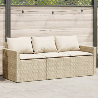 vidaXL Garden Sofa with Cushions 3-Seater Beige Poly Rattan - 366344
