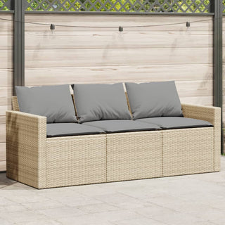vidaXL Garden Sofa with Cushions 3-Seater Beige Poly Rattan - 366345