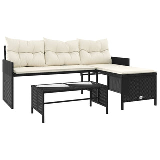 vidaXL Garden Sofa with Table and Cushions L-Shaped Black Poly Rattan - 365571 - Sofa In Store