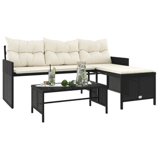 vidaXL Garden Sofa with Table and Cushions L-Shaped Black Poly Rattan - 365571 - Sofa In Store
