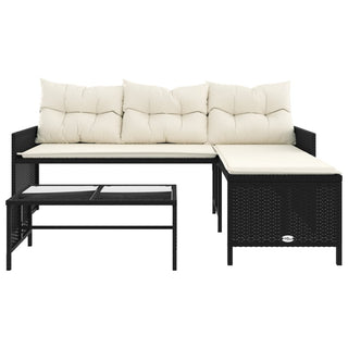 vidaXL Garden Sofa with Table and Cushions L-Shaped Black Poly Rattan - 365571 - Sofa In Store