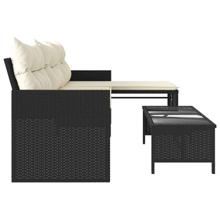 vidaXL Garden Sofa with Table and Cushions L-Shaped Black Poly Rattan - 365571 - Sofa In Store
