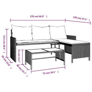 vidaXL Garden Sofa with Table and Cushions L-Shaped Black Poly Rattan - 365571 - Sofa In Store