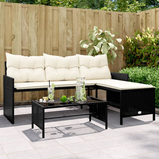vidaXL Garden Sofa with Table and Cushions L-Shaped Black Poly Rattan - 365571 - Sofa In Store