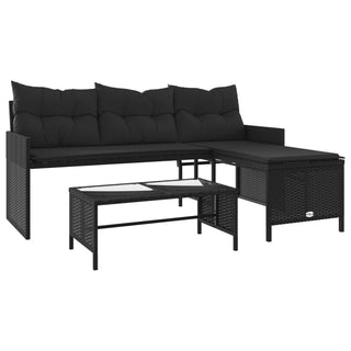 vidaXL Garden Sofa with Table and Cushions L-Shaped Black Poly Rattan - 365572 - Sofa In Store