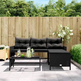 vidaXL Garden Sofa with Table and Cushions L-Shaped Black Poly Rattan - 365572 - Sofa In Store