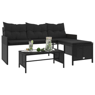 vidaXL Garden Sofa with Table and Cushions L-Shaped Black Poly Rattan - 365572 - Sofa In Store