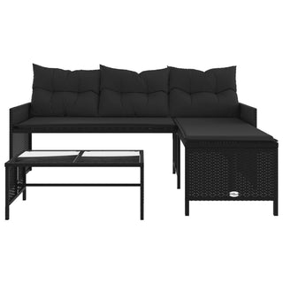 vidaXL Garden Sofa with Table and Cushions L-Shaped Black Poly Rattan - 365572 - Sofa In Store