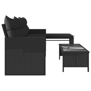 vidaXL Garden Sofa with Table and Cushions L-Shaped Black Poly Rattan - 365572 - Sofa In Store