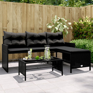 vidaXL Garden Sofa with Table and Cushions L-Shaped Black Poly Rattan - 365572 - Sofa In Store